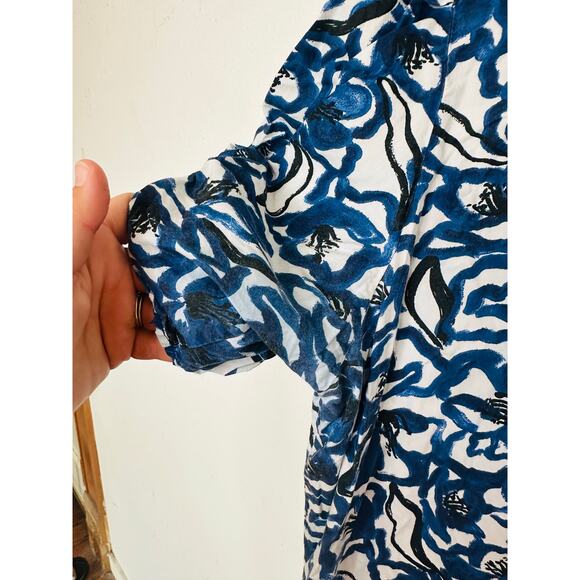 APIECE APART Blue White Floral Cotton Las Alturas Mini Dress Size Medium - Picture 11 of 16
